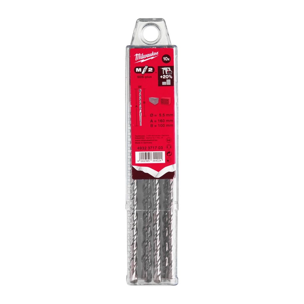 Wiertła_SDS-Plus,_2-ostrzowe_/_10_sztuk/op._Milwaukee_SDS-Plus_M2_5.5_x_160_-_10_pcs_1