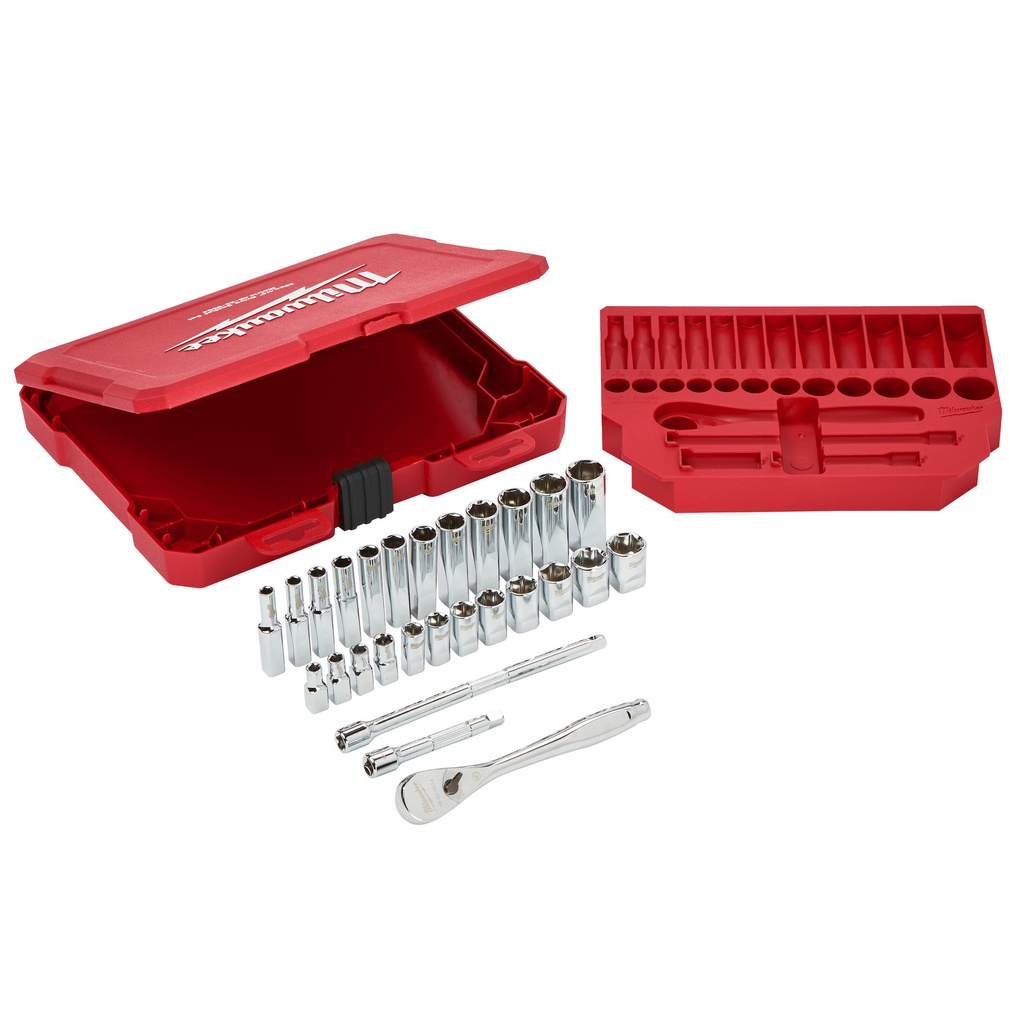 Zestawy_nasadek_z_grzechotką_Milwaukee_1/4_Drive_28_pc_Ratchet_+_Socket_Set_Metric_1