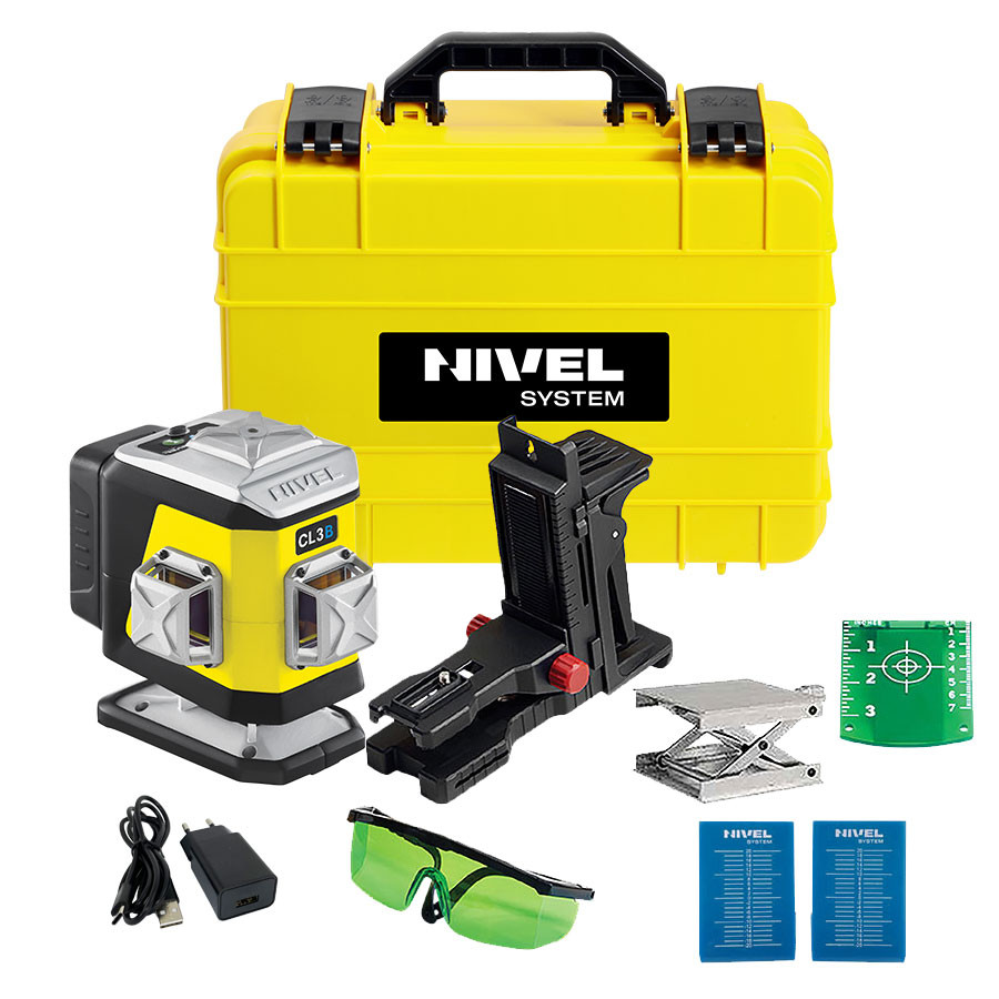 ZESTAW Laser krzyżowy Nivel System CL3B niebieski + tyczka LP36