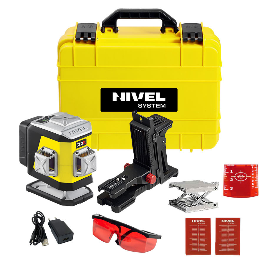 ZESTAW Laser krzyżowy Nivel System CL3R czerwony + tyczka LP36
